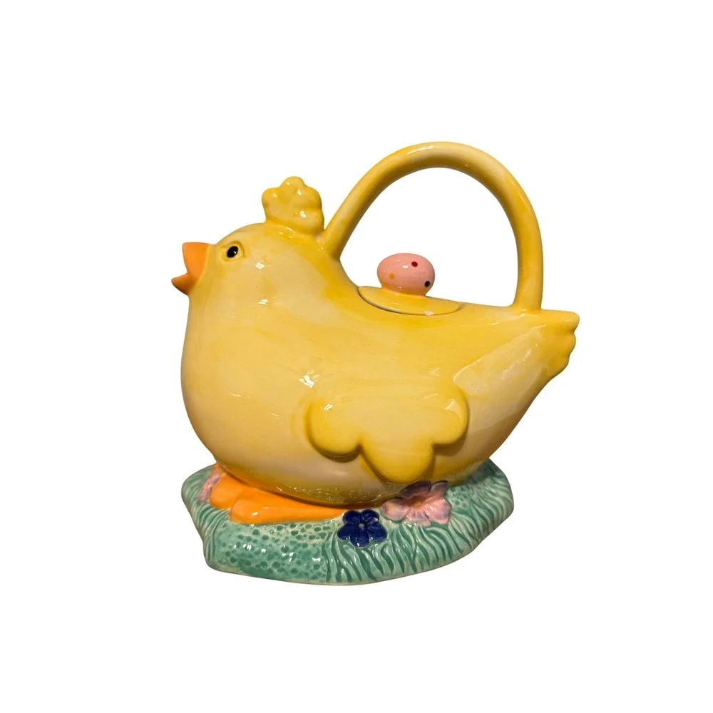 Mesa International Handcrafted Ceramic Yellow Chick Teapot Spring Easter Decor